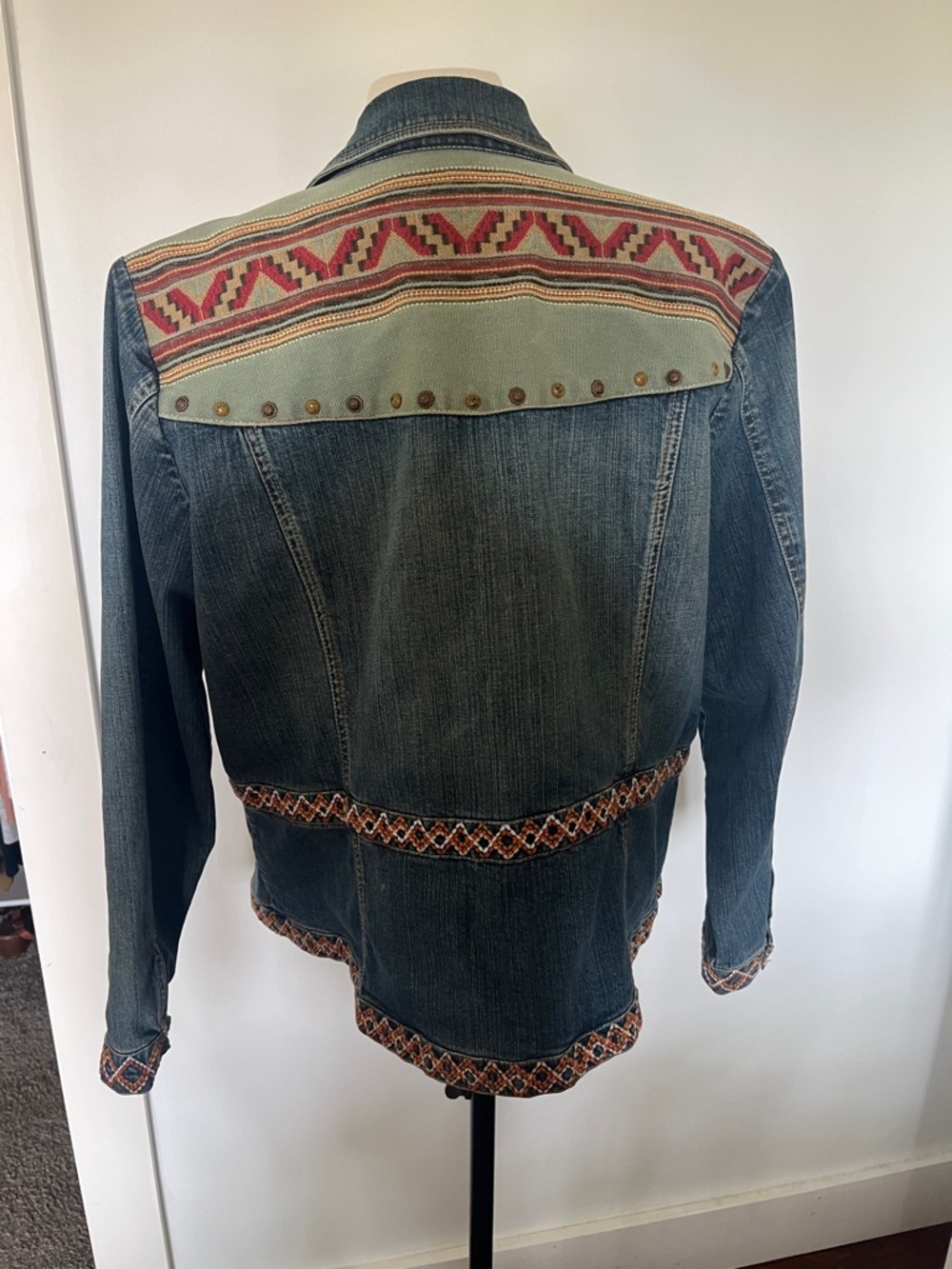 Coldwater Creek Blue Denim Jacket with Multicolor Aztec Trim - Picture 4 of 6